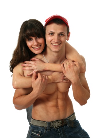 Loving couple isolated on whiteの写真素材