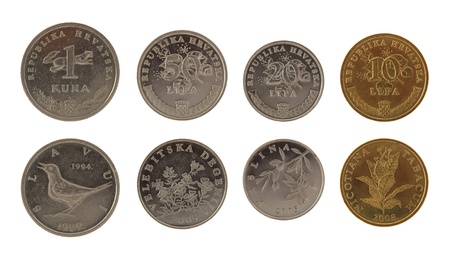 Set of Croatian Kuna coins isolated on whiteの写真素材
