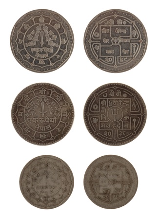 Nepalese rupee coins isolated on whiteの写真素材