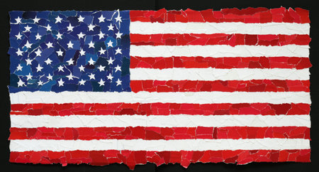 US national flag made from many pieces of torn paperの写真素材