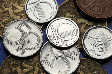 Coins of the Czech Republic. Old Czech heller coins. の写真素材