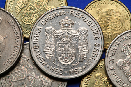 Coins of Serbia. Serbian national coats of arms depicted in Serbian dinar coins. の写真素材