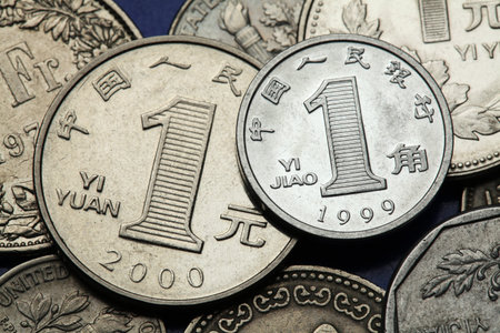 Coins of China. Chinese one Yuan and one Jiao coins.の写真素材
