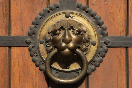 Knocker at a door of St Thomas Church (Thomaskirche) in Leipzig, Saxony, Germany.の写真素材