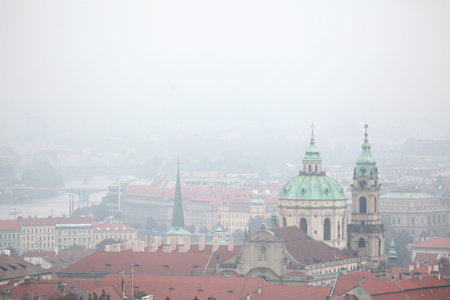 Saint Nicholas Church in Mala Strana viewed from Petrin Hill in Prague, Czech Republic.の写真素材