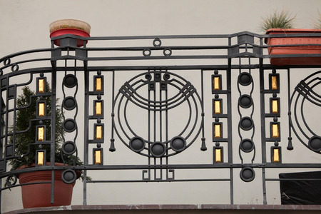Art Nouveau ironwork balcony in Prague, Czech Republic.のeditorial素材