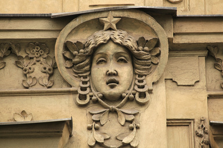 Mascaron on the Art Nouveau building in Prague, Czech Republic.のeditorial素材