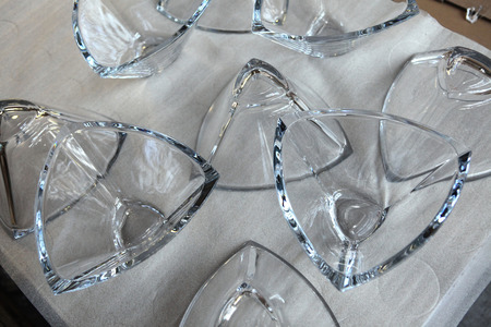 SVETLA NAD SAZAVOU, CZECH REPUBLIC - NOVEMBER 7, 2014: Decorative glass vases produced at the Bohemian glass factory Crystalite Bohemia in Svetla nad Sazavou, Czech Republic.のeditorial素材