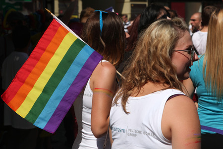 PRAGUE, CZECH REPUBLIC - AUGUST 17, 2013: People attend the Prague Gay Pride Festival in Prague, Czech Republic.のeditorial素材