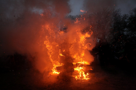 PRAGUE, CZECH REPUBLIC - APRIL 30, 2013: Burning of the Witches at Kampa Island at the Witches Night in Prague, Czech Republic.のeditorial素材