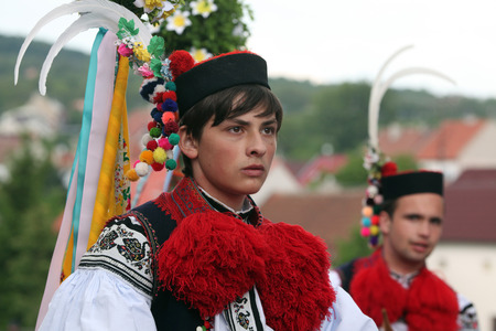 VLCNOV, CZECH REPUBLIC - MAY 26, 2013: Young man dressed in traditional Moravian folk costume...