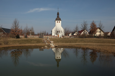 Evangelical church in the Sorbian village of Neu Horno near Forst in Lower Lusatia, Brandenburg, Germany.の写真素材