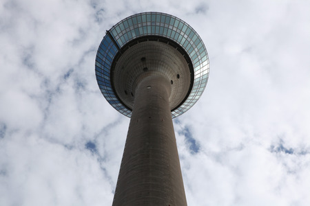 DUSSELDORF, GERMANY - AUGUST 6, 2012: Rheinturm or the Rhine Tower in the Medienhafen District in Dusseldorf, North Rhine-Westphalia, Germany.のeditorial素材