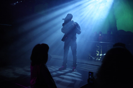 PRAGUE, CZECH REPUBLIC - MARCH 9, 2012: Czech pop singer Samer Issa performs during his concert in Sasazu Club in Prague, Czech Republic.のeditorial素材