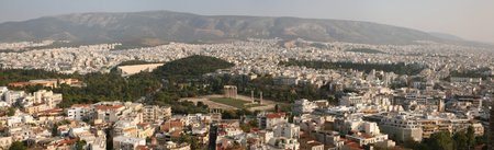 ATHENS, GREECE - OCTOBER 20, 2008: Temple of Olympian Zeus in Athens, Greece. Panorama from the Acropolis of Athens.のeditorial素材