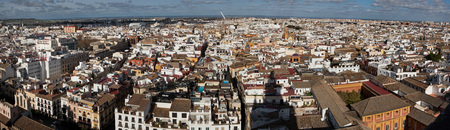 SEVILLE, SPAIN - JANUARY 9, 2016: Panorama of the historical centre of Seville in Andalusia, Spain, pictured from the Giralda bell tower of the Seville Cathedral.のeditorial素材