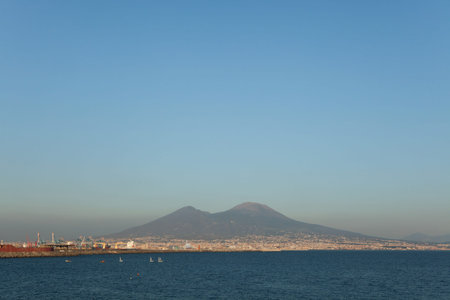 Mount Vesuvius and the Gulf of Naples pictured from Naples, Campania, Italy.