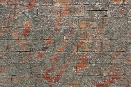 Brick wall partly covered with cement. Background texture.