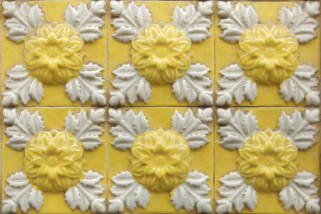 Traditional Portuguese azulejo tiles on the building in Porto, Portugal. Background texture.