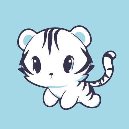 Cute cartoon tiger. illustration isolated on light blue background.の写真素材