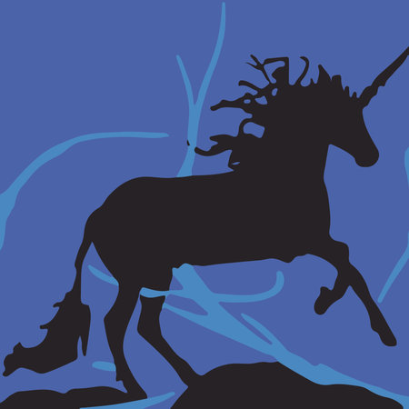Silhouette of a unicorn on a blue background.の写真素材