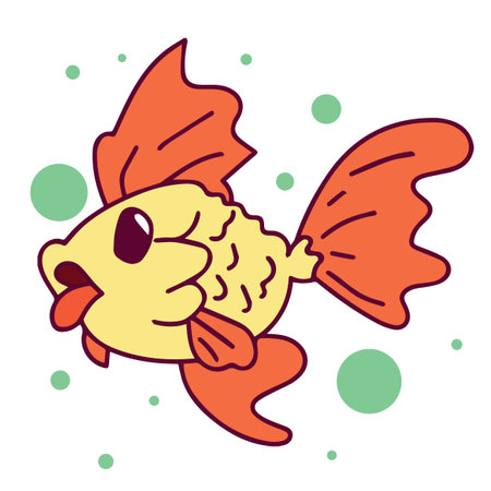 Cartoon goldfish isolated on white background. Hand drawn illustration.の写真素材