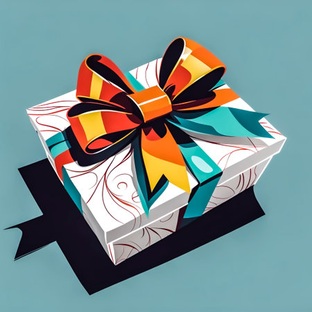 Gift box with bow on blue background. 3d illustration.の素材
