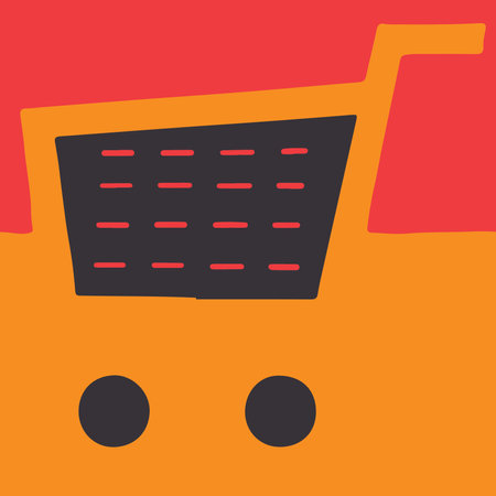 Shopping cart icon in flat style. illustration on red background.の素材