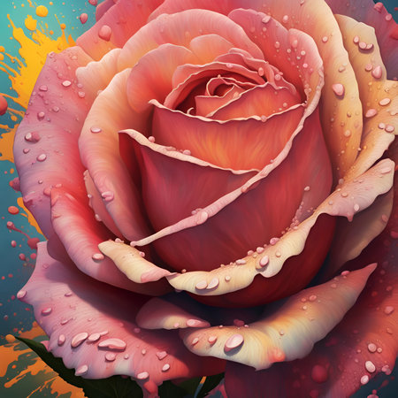 Beautiful pink rose with drops of water on a blue background.の素材