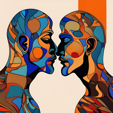 Two women with abstract patterns on their faces. illustration for your designの素材