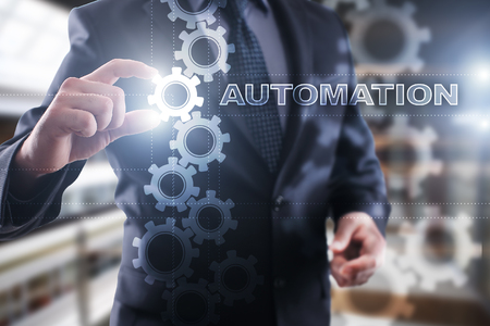 Businessman select automation on virtual screen.の写真素材