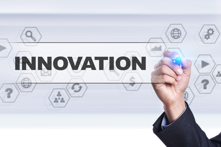 Businessman drawing on virtual screen. innovation concept.の写真素材