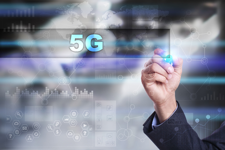 Businessman is drawing on virtual screen. 5g concept.の写真素材