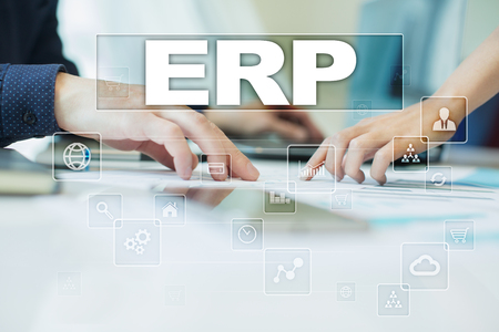 erp on virtual screen. Business, technology and internet concept.の写真素材