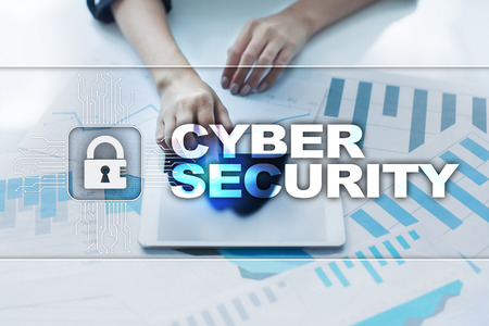 Cyber security, Data protection, information safety and encryption. internet technology and business concept.  Virtual screen with padlock icons.の写真素材