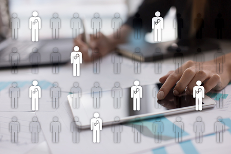 Human resource management, HR, recruitment, leadership and teambuilding. Business and technology concept.の写真素材