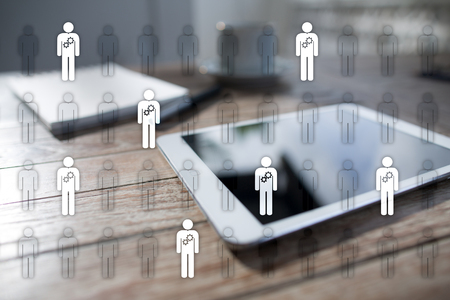 Human resource management, HR, recruitment, leadership and teambuilding. Business and technology concept.の写真素材
