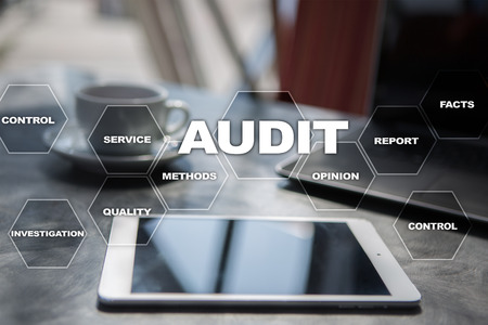 Audit business concept. Auditor. Compliance. Virtual screen technology.の写真素材