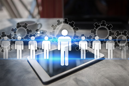 Human resource management, HR, recruitment, leadership and teambuilding. Business and technology concept.の写真素材