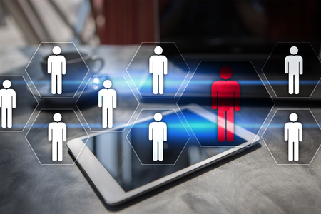 Human resource management, HR, recruitment, leadership and teambuilding. Business and technology concept.の写真素材