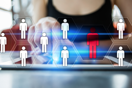 Human resource management, HR, recruitment, leadership and teambuilding. Business and technology concept.の写真素材