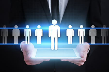 Human resource management, HR, recruitment, leadership and teambuilding. Business and technology concept.の写真素材