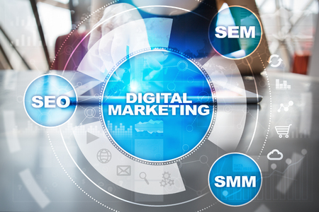 DIgital marketing technology concept.. Internet. Online. Search Engine Optimisation. SEO. SMM. Advertising.の写真素材