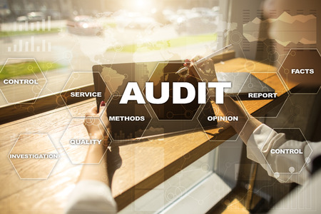 Audit business concept. Auditor. Compliance. Virtual screen technology.の写真素材