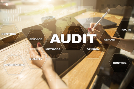 Audit business concept. Auditor. Compliance. Virtual screen technology.の写真素材