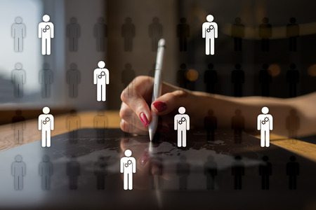 Human resource management, HR, recruitment, leadership and teambuilding. Business and technology concept.の写真素材