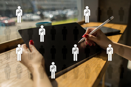 Human resource management, HR, recruitment, leadership and teambuilding. Business and technology concept.の写真素材