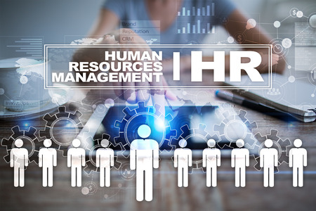 Human resource management, HR, recruitment, leadership and teambuilding. Business and technology concept.の写真素材
