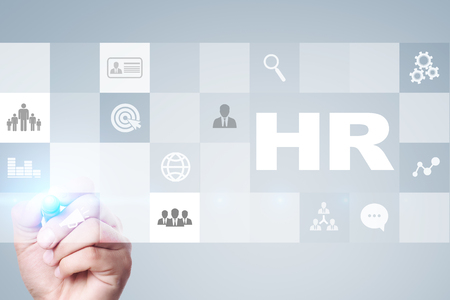 Human resource management, HR, recruitment, leadership and teambuilding. Business and technology concept.の写真素材