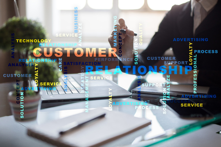 Customer relationship management concept on the virtual screen. Words cloud.の写真素材